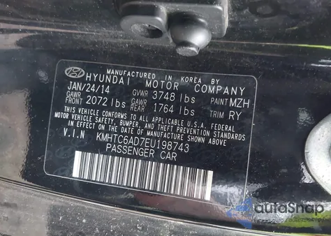 2014 Hyundai Veloster Base W/Gray z USA, uszkodzony, nr VIN KMHTC6AD7EU198743